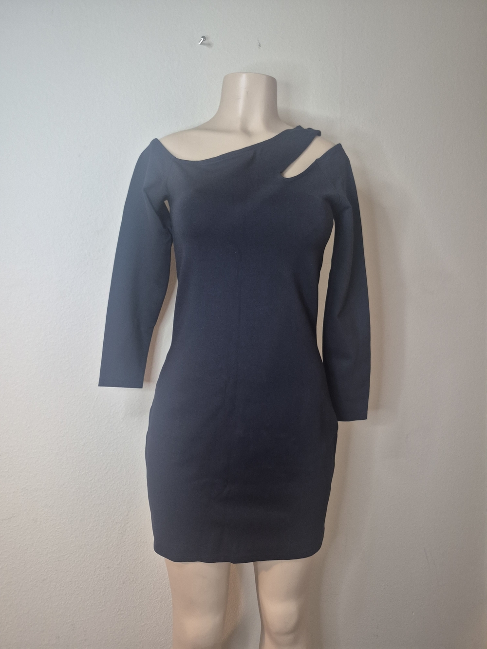 Abercrombie & Fitch Navy Asymmetric Shoulder Cutout Long Sleeve Dress